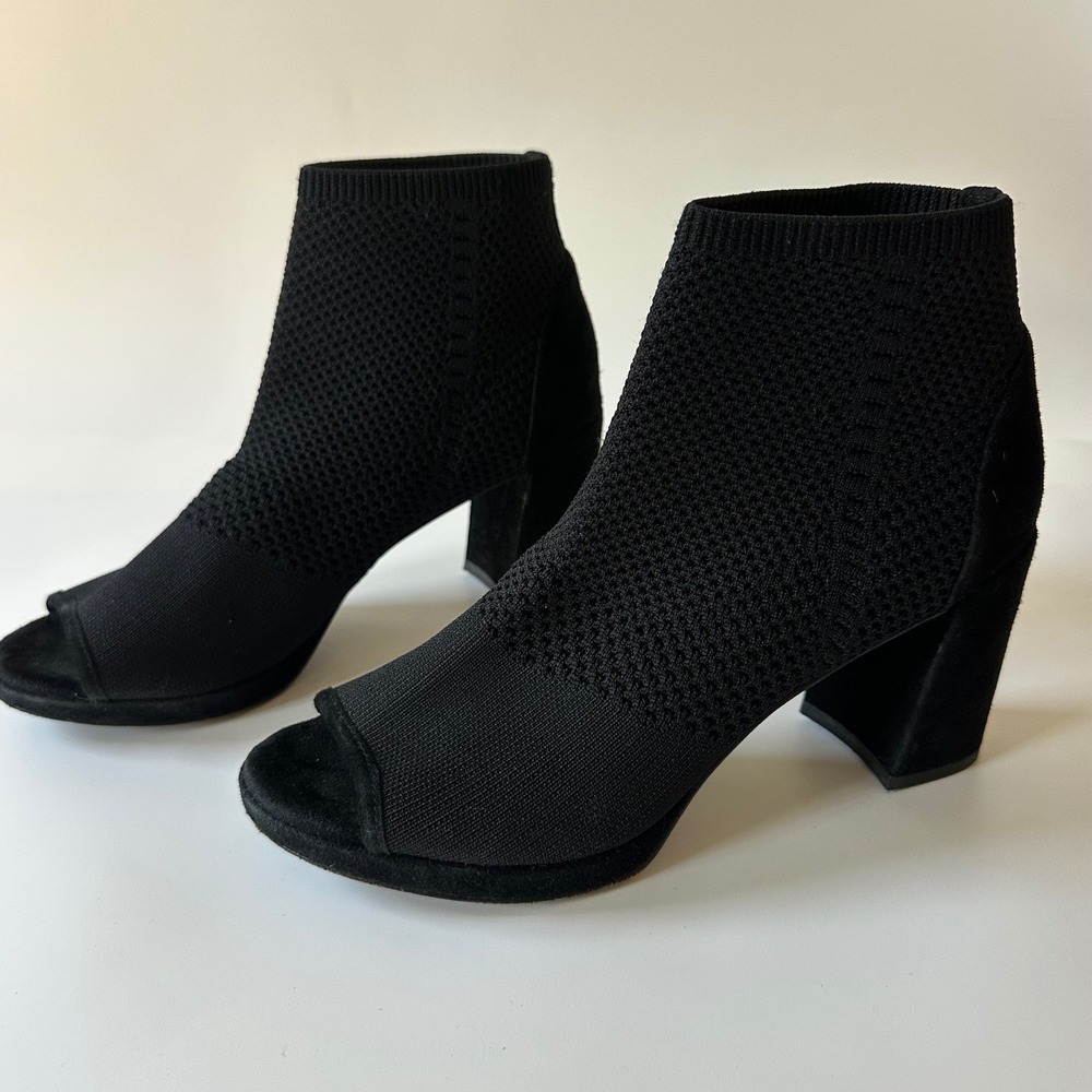 Eileen Fisher Croft Booties Peep Toe Stretch Knit Block Heel Black size 7.5